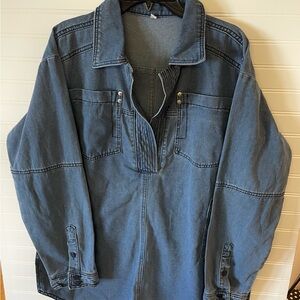Y2K Composition Plus 2X Denim Pullover Shirt Shacket Pockets Boho Preppy EUC